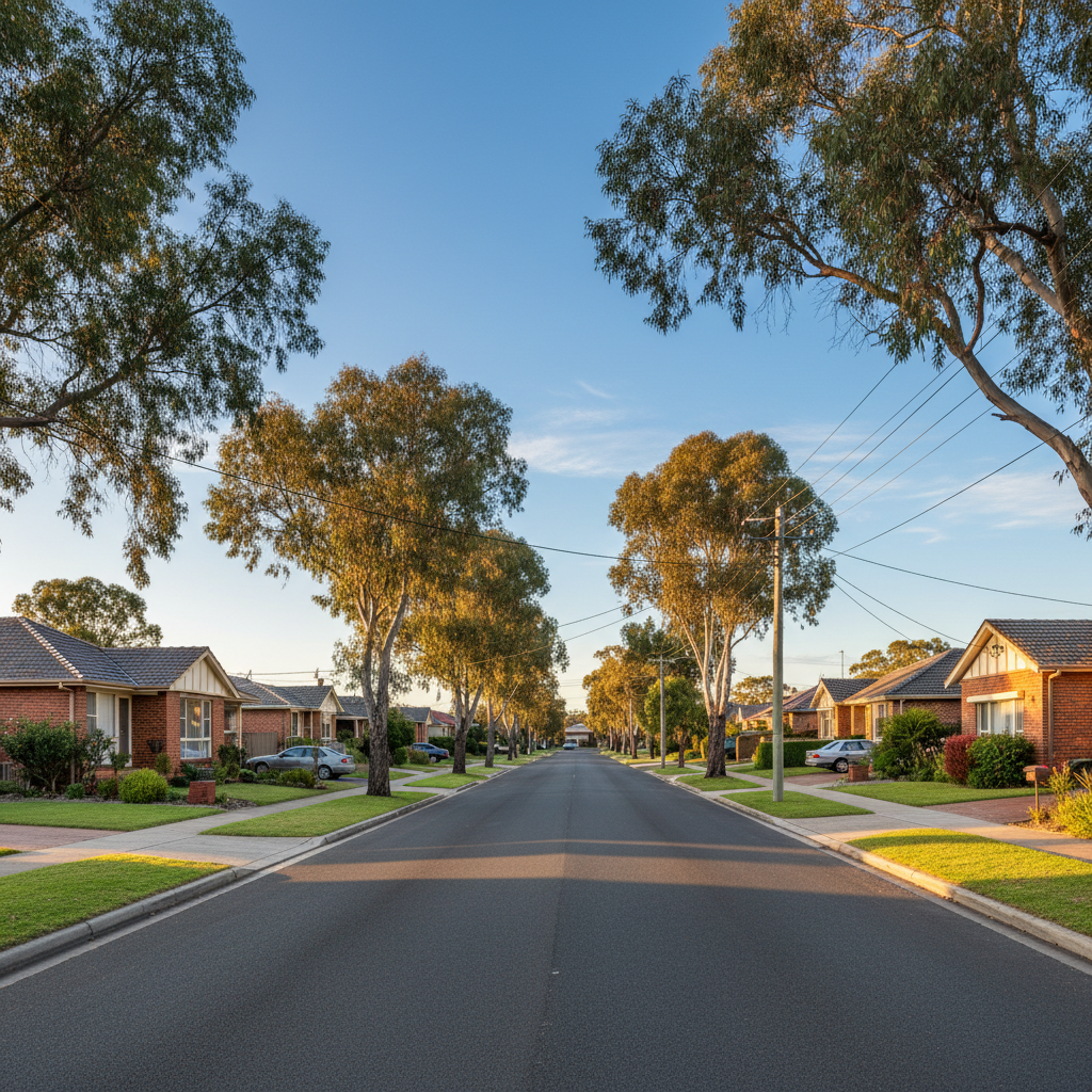 Australian suburban street with homes in Melbourne where electricians provide services